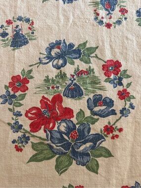 Vintage 1950s Startex Mills Tea Towel Cotton Linen Floral Figural Tucapau SC 27”